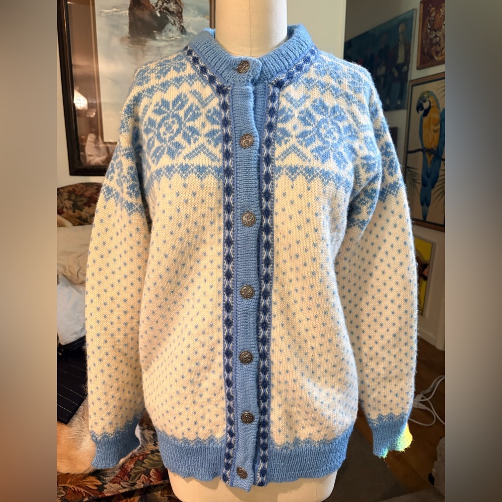 Dale of Norway Cream & Light Blue Nordic Wool Cardigan